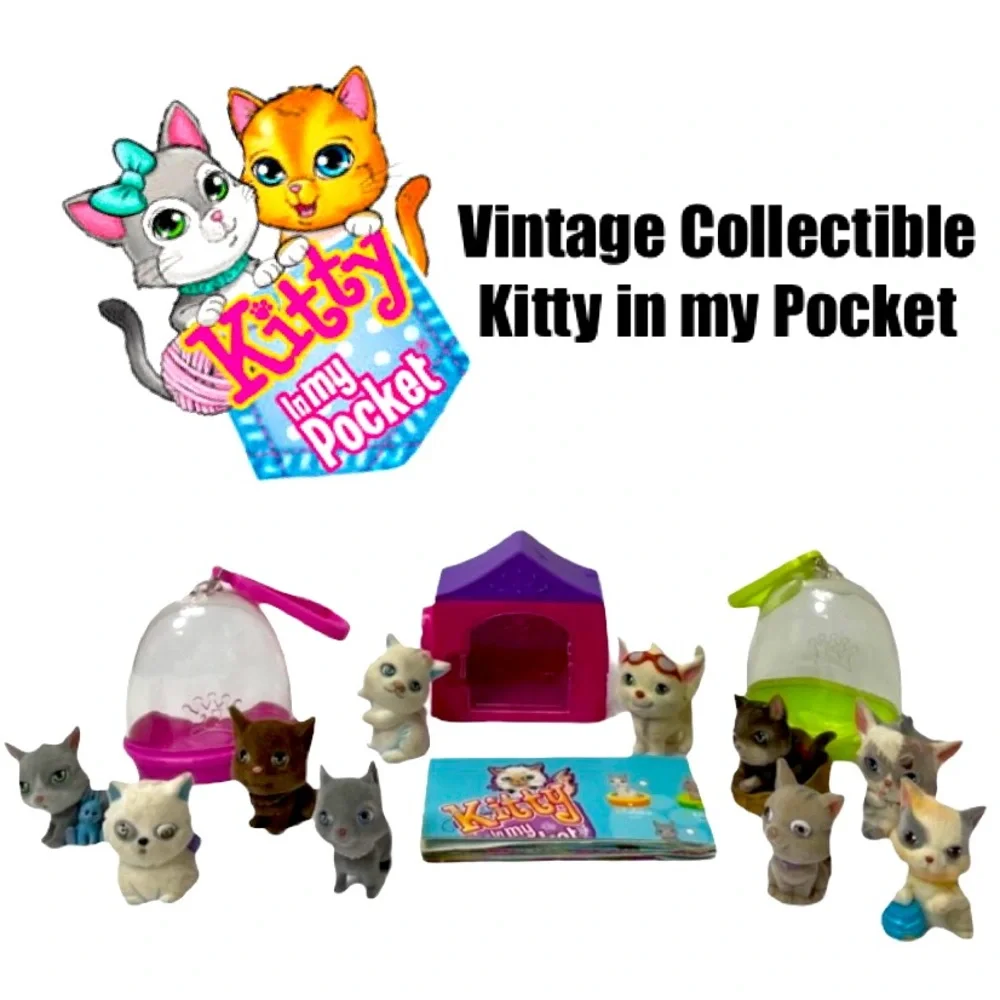 Kitty in My Pocket Vintage Toys Cats MEG Play Jakks Doll House Miniatures Pink